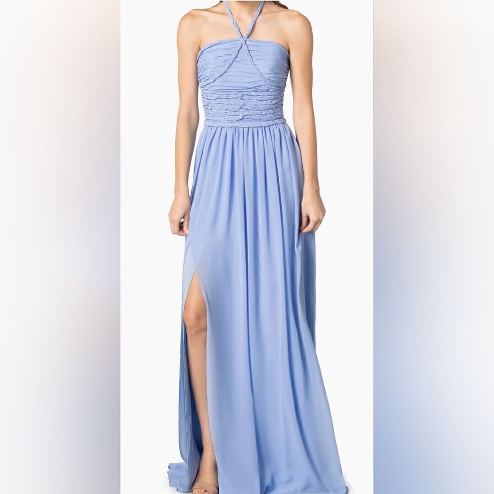Dress The Population Aura Chiffon Halter Maxi Dress NWT size medium blue